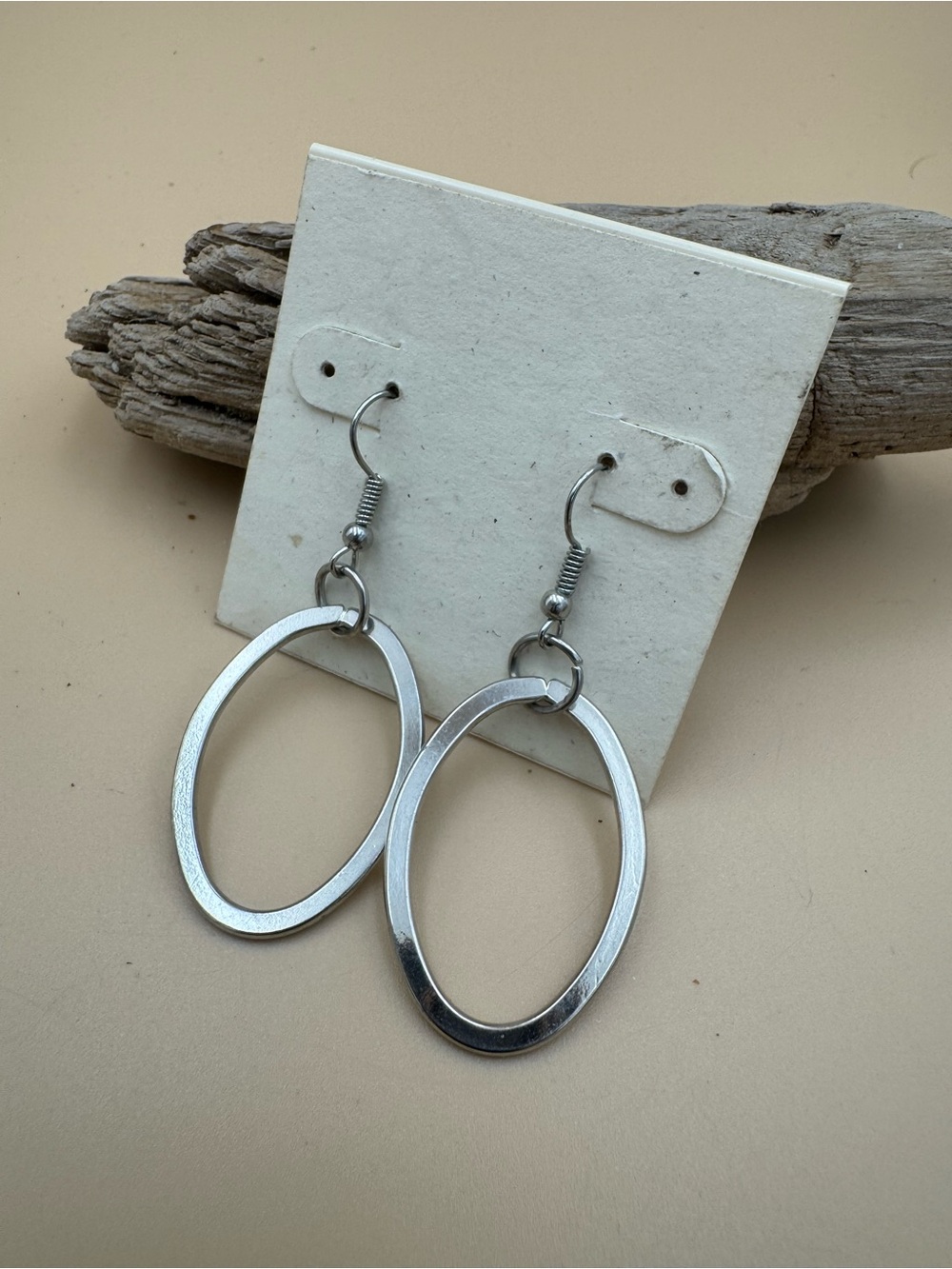 Sterling-Tone Silver Oval Drop Earrings 120